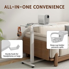 6 In 1 Overbed Bedside Table with Wheels, 32“ Long 90° Medical Adjustable Ti…
