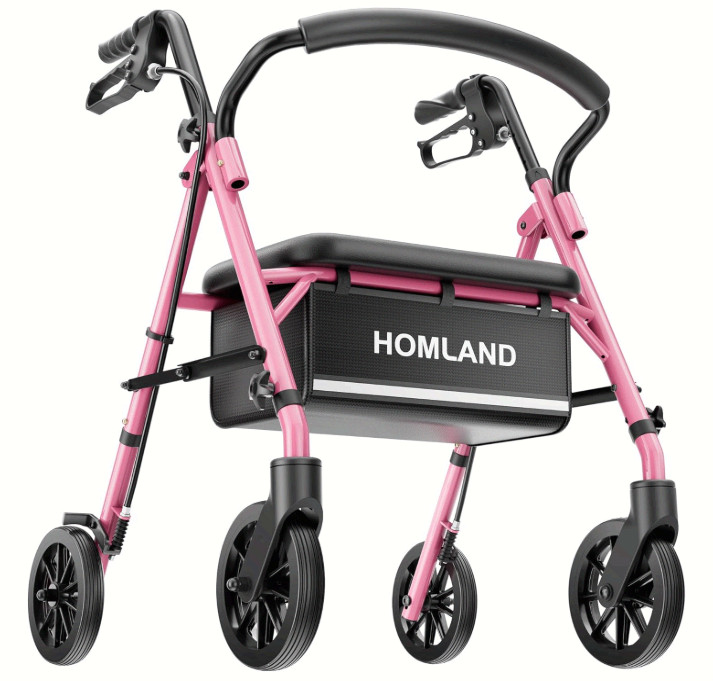 Walkers for Seniors with Seat, Pink Rollator, 16 lb, Adjustable, 22″ Wide