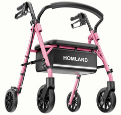 Walkers for Seniors with Seat, Pink Rollator, 16 lb, Adjustable, 22″ Wide