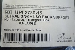 New DeRoyal Ultralign Back Support Brace LSO Non Tapered XX-Large UPT3730-15