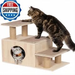 Kinotail 3-In-1 Pet Stairs For Cats 7.87 Depth Pet Steps For Cat Wood Cat