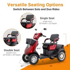 1000W 4-Wheel Heavy Duty Adjustable 2-Seat Electric Power Mobility Scooters