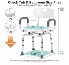 PETKABOO 360° Swivel Shower Chair with Armrests & Backrest Portable Bath Seat