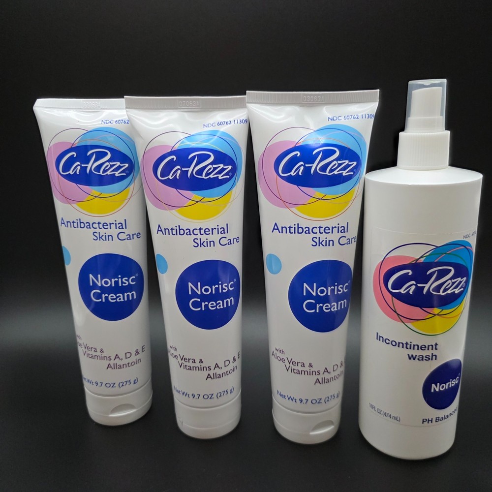4ct Ca-Rezz Antibacterial Norisc Cream 9.7 oz & 4ct Incontinent Wash 16 oz