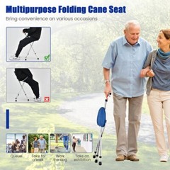 Lightweight Adjustable Foldable Cane Seat Adults Portable Chair & Walking Stick