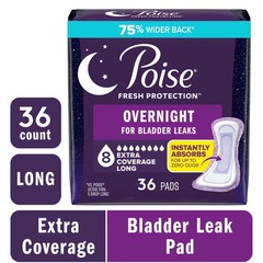 Poise Overnight Incontinence & Postpartum Pads for Bladder Leaks, 8 Drop Extra