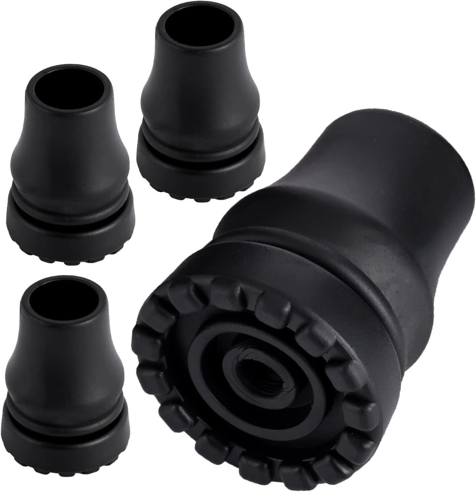 4-Pack Rubber Cane Tips 3/4 Inch Heavy Duty Walking Cane Tips Black Sturdy