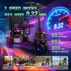 2026 New Upgrade Folding Mobility Scooters for Adults, 9.32Mph 4 Wheel Ultra Lig
