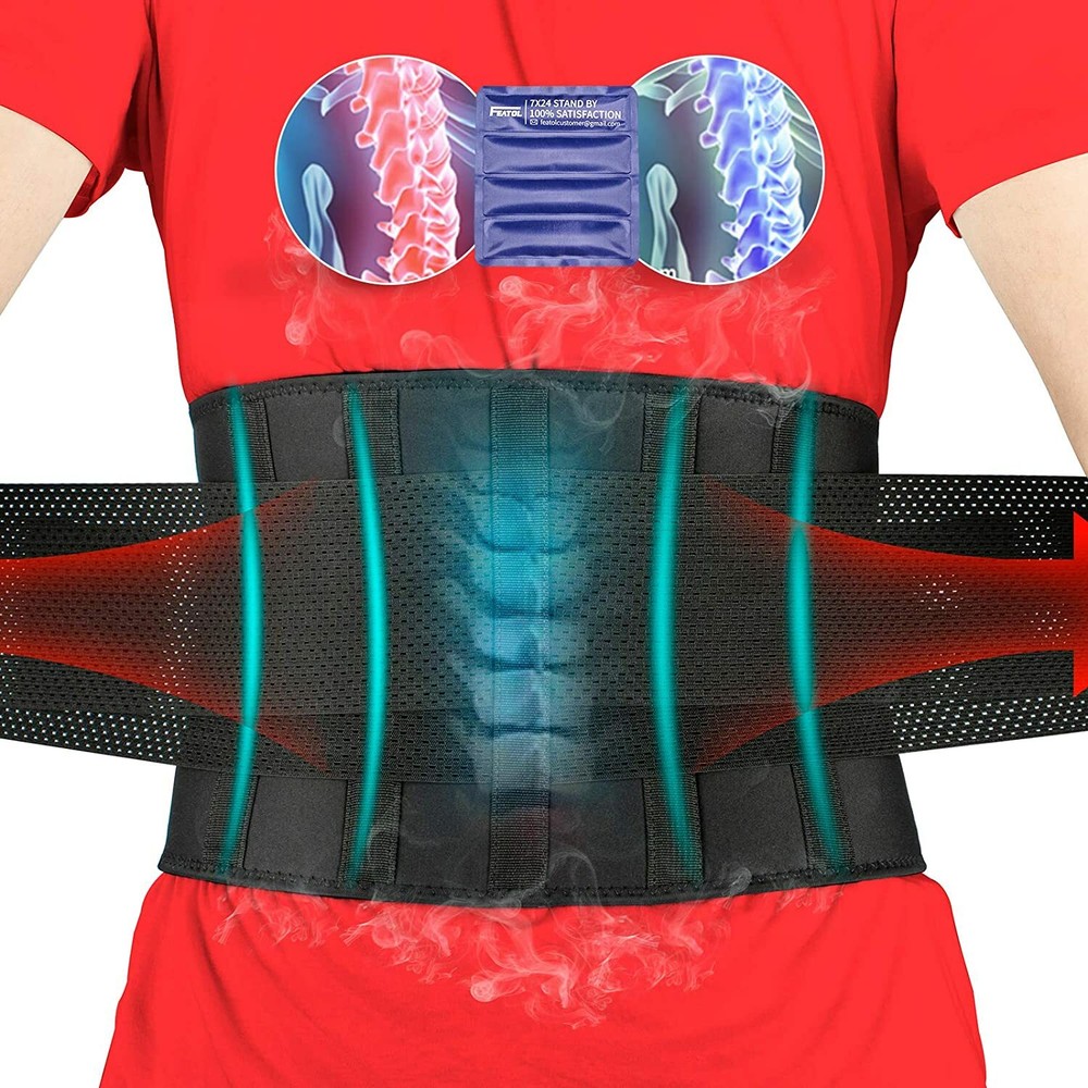 Hot/Cold Gel Pack Back Brace, Lumbar Support Back Pain Relief, Herniated Disc XL