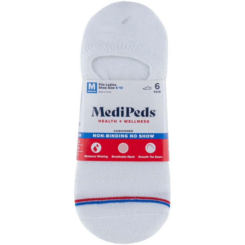 MediPeds Women’s Half Cushion No Show Socks 6 Pairs shoe size 10-13