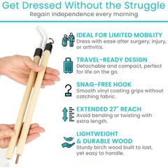 27“ Dressing Stick for Elderly, with Zipper Pants Puller & Sock Remover Tool
