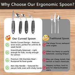 Weighted Adaptive Utensils, 4-Pcs Utensils for Hand Tremors Silver