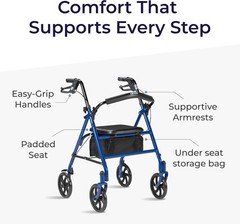 Walker Seat Stable Mobility Height Adjustable Durable Steel Frame 7.5 350