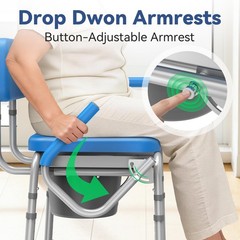Loyoda Drop Arm Bedside Commode with Linners,500lbs Capacity, 5.81QT , Blue