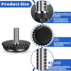 Dunzy 15 Pcs 1/4-20 Adjustable Furniture Levelers 2.8 cm x 2.3 cm, Black
