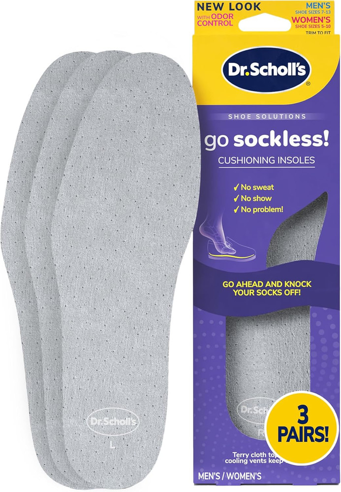 Dr Scholl’S Go Sockless! Cushioning Insoles for Women Men Unisex, 3 Pairs, Trim