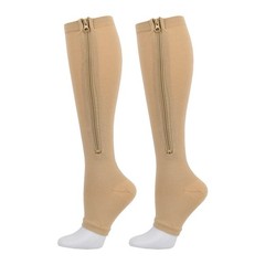 Open Toe Compression Socks 1 Pair Knee High Zipper Support Stockings Unisex