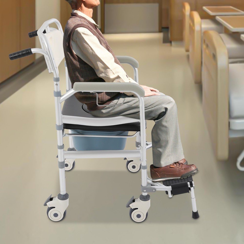 Rolling Shower Wheelchair Foldable Height Adjustable Toilet Chair 380 lbs