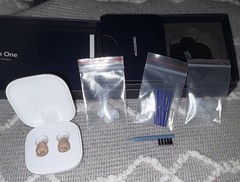 Audien Hearing Atom One Rechargeable OTC IIC Hearing Aids Beige w/ Dock