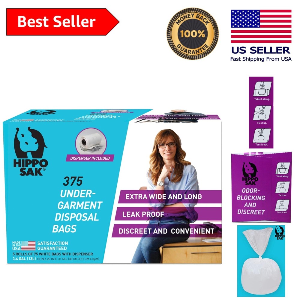 Made in the USA 375 Count Odor-Proof Incontinence Disposal Bags for Sanitary Use