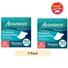 Assurance Premium Disposable Washcloths Pre-Moistened Body Wipes, XL, 192 Ct 2Pk