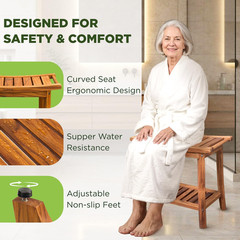 Premium 22″ Teak Shower Bench with Shelf – Waterproof, Non-Slip, 300 Lb Capacity