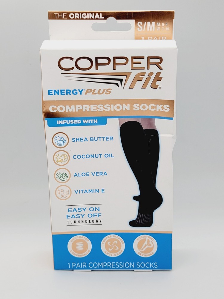 Copper Fit Energy Plus Compression Moisturizing Socks 1 Pair Size S/M