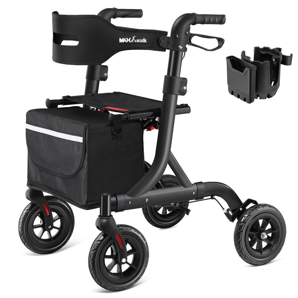 MAXWALK All-Terrain Rollator Walker w/ Non-Pneumatic Tire 4x 8” Rubber Wheel USA
