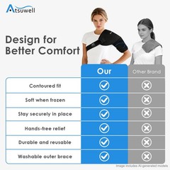 Atsuwell Shoulder Ice Pack Wrap & Brace for Rotator Cuff Cold Large, Black