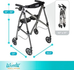Wonder Space Saver Rollator Lightweight Fold Mobility Walker For Senior