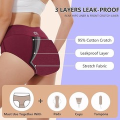 5pcs Triangle Period Underwear High-waisted 4-layer Leak-Proof 100% cotton women