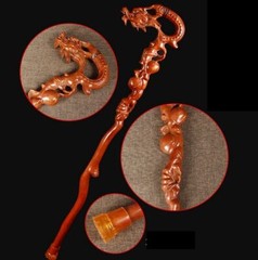New Peach Wood Carved Walking Stick Cane Crutch Climbing Wooden Walker
