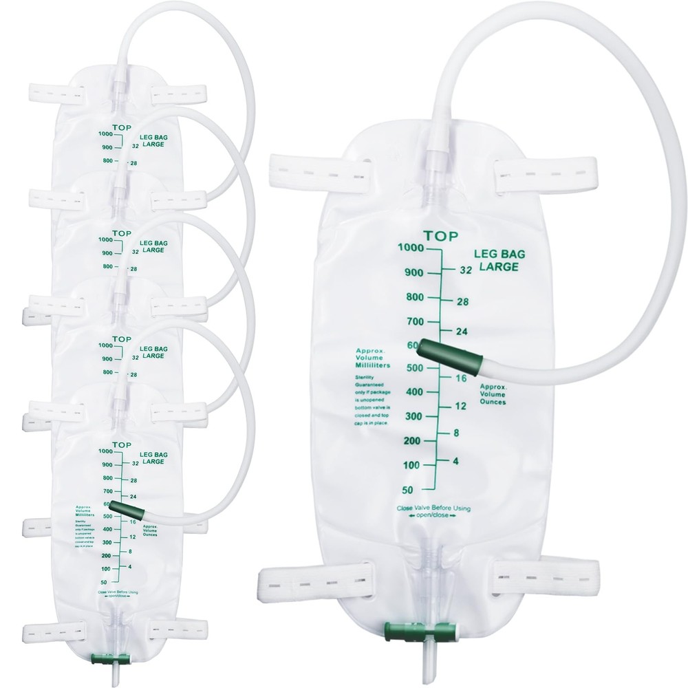 5 Pack 1000ml Leg Bag with 18″ Tubing, Adjustable Straps, Easy Drain, Anti-Re…