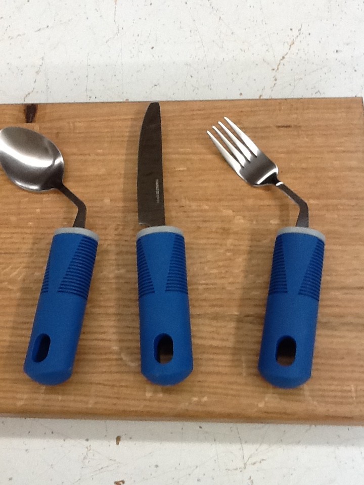 Adaptive Utensils 3pcs Spoon Fork Knife Set Curved Weighted for Arthritis