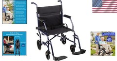 Portable 25 lbs Transport Wheelchair with Swing Away Footrests & Safety Belt