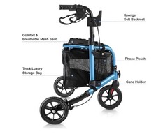 WALK MATE Lightweight 3-Wheel Walker with Seat Tri-Rollator for Seniors Blue