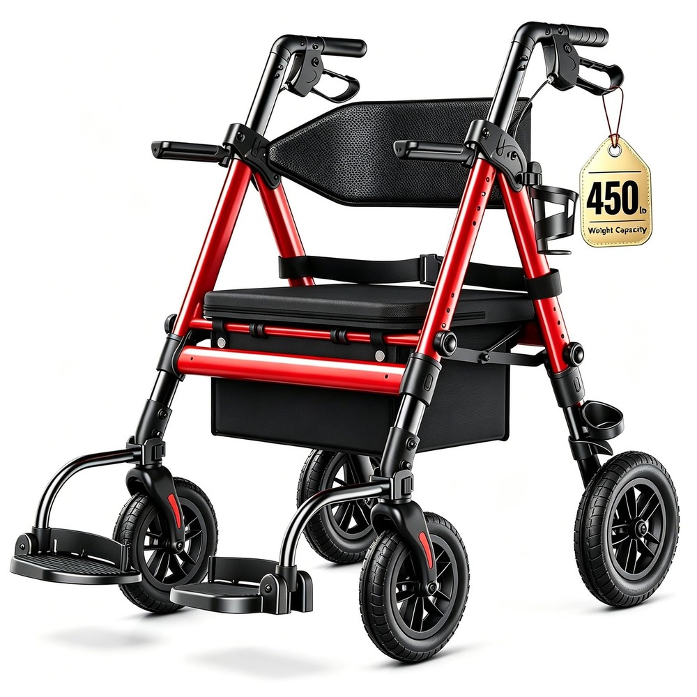 Walkers for Seniors 2 in 1 Wheelchair Combo, 450 lb Foldable Rollator Transpo…