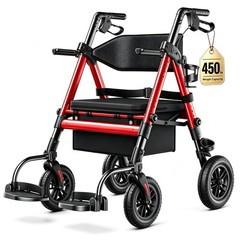Walkers for Seniors 2 in 1 Wheelchair Combo, 450 lb Foldable Rollator Transpo…
