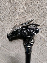 Dragon Head Walking Cane Decorative Handle, Black Silver, Metal