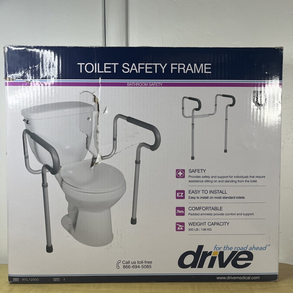 drive Toilet Safety Frame Grey Armrests 18-25″ Width Toilet Mount Seniors, 300Lb