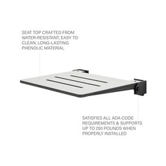 Seachrome 18 inch Silhouette Slimline Folding Wall Mount Shower Bench Seat, L…