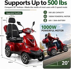 4-Wheel Electric Mobility Scooter 1000W 60V 20Ah 15.53mph for Adults & Seniors