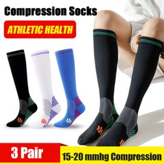 3 Pair Firm Compression Hose Opaque Knee High Wide Calf Black+Blue+White