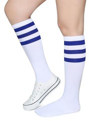 Triple Stripes Soft Cotton Knee High Tube Socks for Men One Size Blue/White