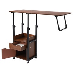 Height Adjustable Overbed Table 100 × 40 cm Foldable Top, Wheels & Drawer