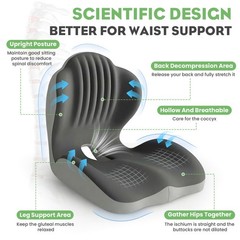 Memory Foam Seat Cushion with Back Support Orthopedic Tailbone Pain Relief Cush