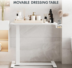 H7 Adjustable Overbed Bedside Table with Wheels Pneumatic Mobile Standing Des…