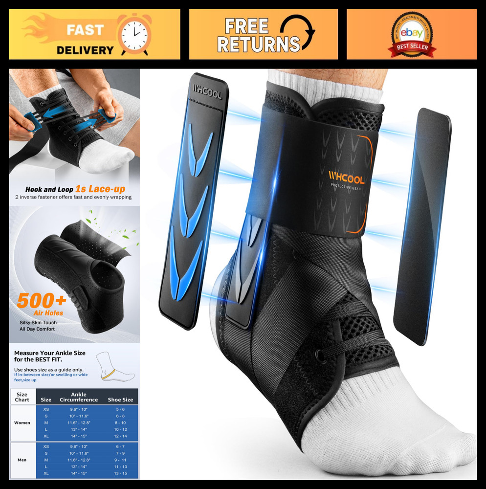 Slim-Fit Ankle Brace for Sprains, Quick Lace-Up Support, Cool Air Fabric Stabili