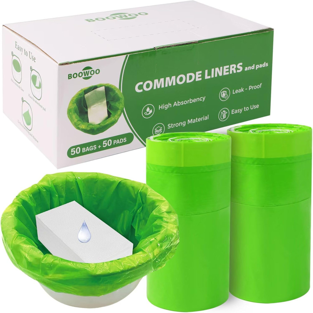 Disposable Commode Liners with Pads – 50 Scented Bags for Adult Potty Chair