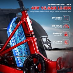 500W 48V Folding Electric Cargo Trike,20″x4″ Fat Tire 3-Wheel,Tricycle for Adult